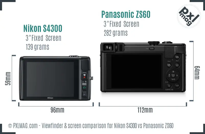 Nikon S4300 vs Panasonic ZS60 Screen and Viewfinder comparison Nikon S4300 vs Panasonic ZS60 Screen and Viewfinder comparison