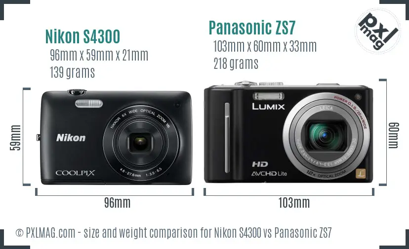 Nikon S4300 vs Panasonic ZS7 size comparison Nikon S4300 vs Panasonic ZS7 size comparison