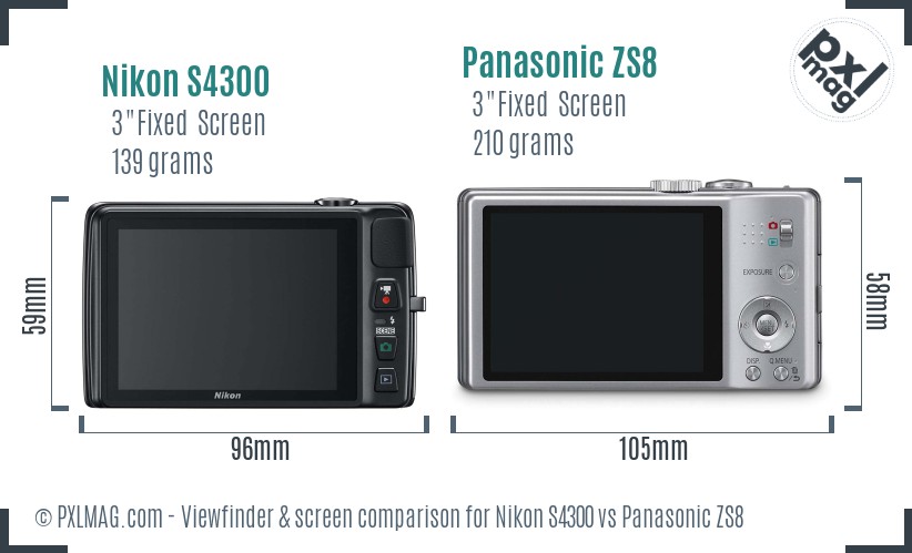 Nikon S4300 vs Panasonic ZS8 Screen and Viewfinder comparison