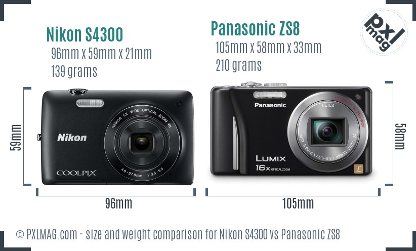 Nikon S4300 vs Panasonic ZS8 size comparison