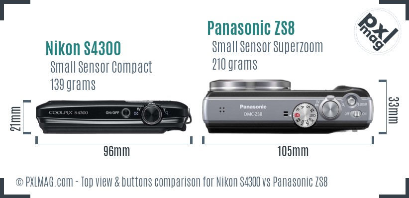 Nikon S4300 vs Panasonic ZS8 top view buttons comparison
