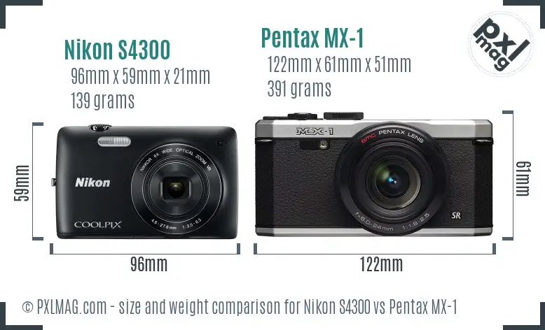 Nikon S4300 vs Pentax MX-1 size comparison