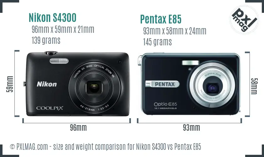 Nikon S4300 vs Pentax E85 size comparison