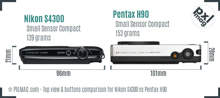 Nikon S4300 vs Pentax H90 top view buttons comparison
