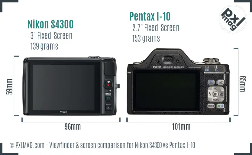 Nikon S4300 vs Pentax I-10 Screen and Viewfinder comparison