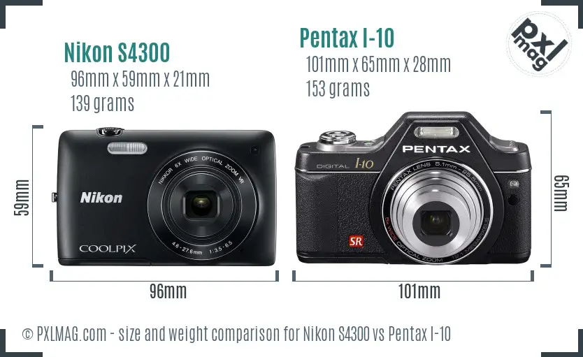 Nikon S4300 vs Pentax I-10 size comparison