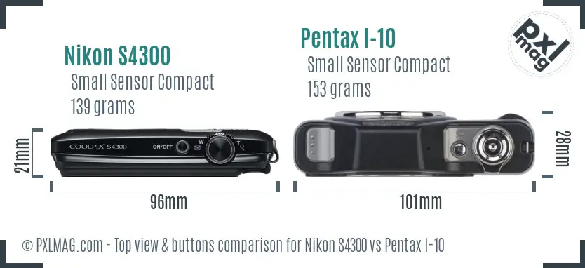 Nikon S4300 vs Pentax I-10 top view buttons comparison