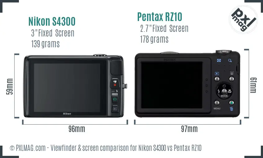 Nikon S4300 vs Pentax RZ10 Screen and Viewfinder comparison