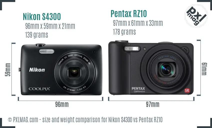 Nikon S4300 vs Pentax RZ10 size comparison