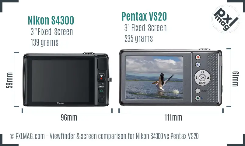 Nikon S4300 vs Pentax VS20 Screen and Viewfinder comparison