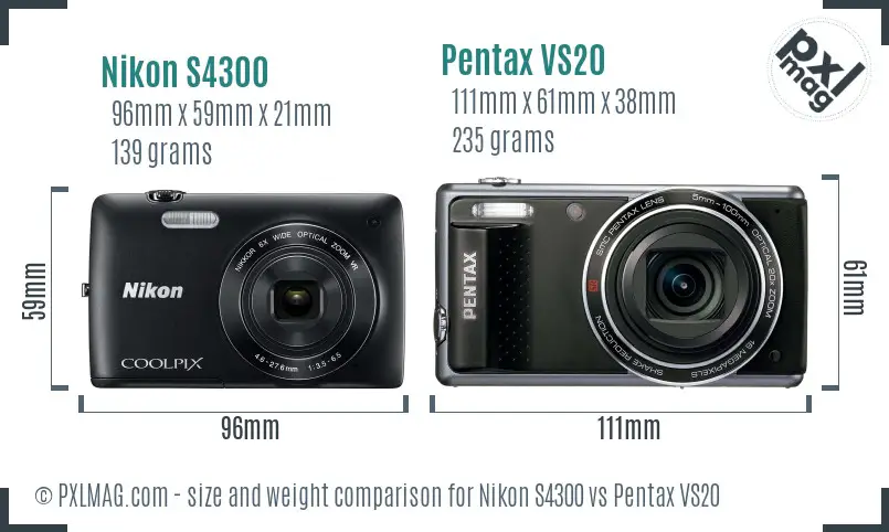 Nikon S4300 vs Pentax VS20 size comparison
