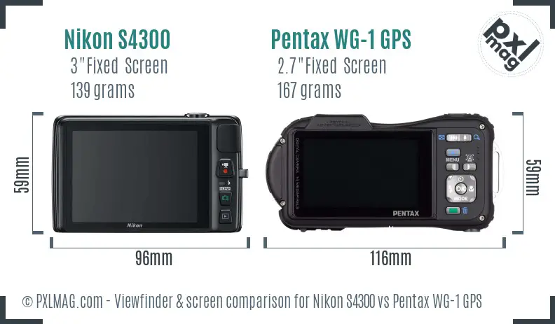 Nikon S4300 vs Pentax WG-1 GPS Screen and Viewfinder comparison