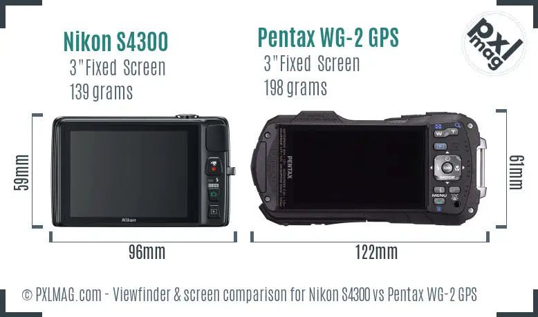 Nikon S4300 vs Pentax WG-2 GPS Screen and Viewfinder comparison Nikon S4300 vs Pentax WG-2 GPS Screen and Viewfinder comparison