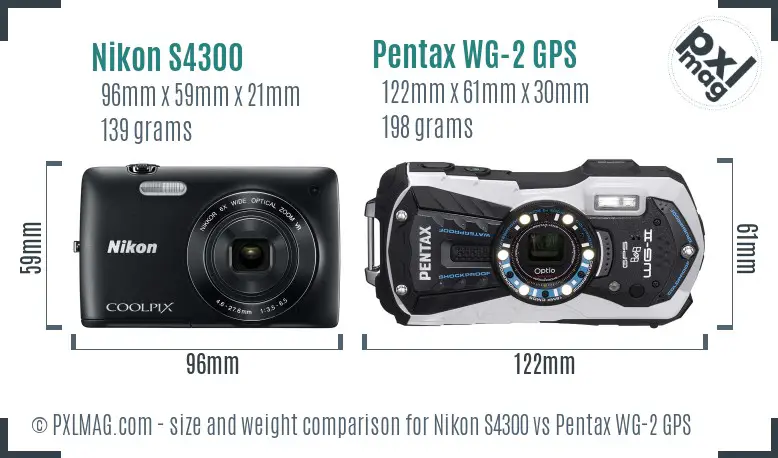 Nikon S4300 vs Pentax WG-2 GPS size comparison Nikon S4300 vs Pentax WG-2 GPS size comparison