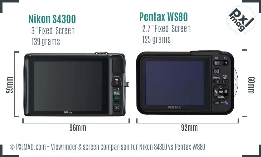 Nikon S4300 vs Pentax WS80 Screen and Viewfinder comparison
