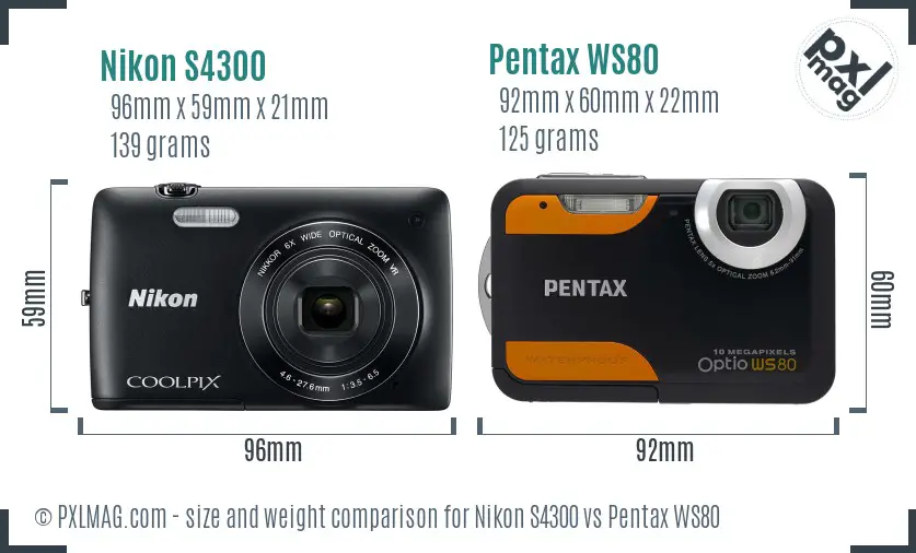 Nikon S4300 vs Pentax WS80 size comparison