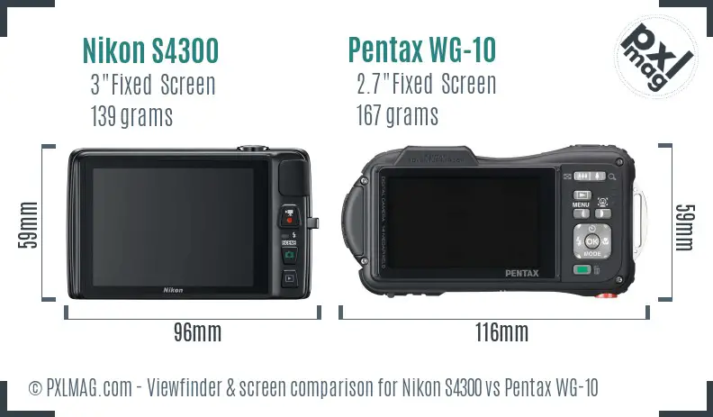 Nikon S4300 vs Pentax WG-10 Screen and Viewfinder comparison