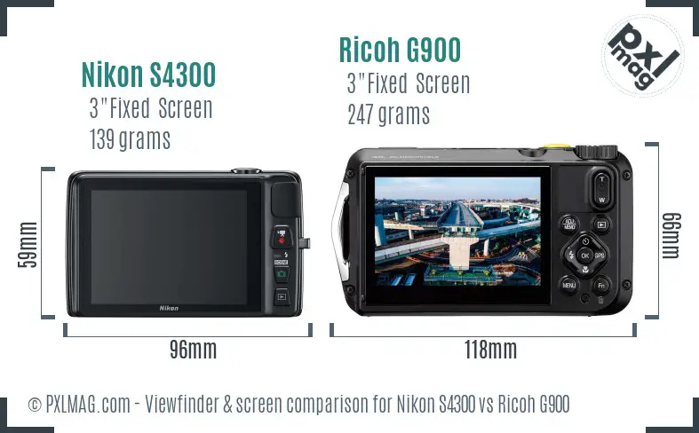 Nikon S4300 vs Ricoh G900 Screen and Viewfinder comparison Nikon S4300 vs Ricoh G900 Screen and Viewfinder comparison