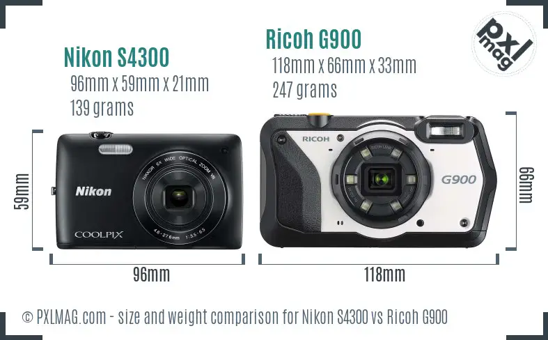 Nikon S4300 vs Ricoh G900 size comparison Nikon S4300 vs Ricoh G900 size comparison