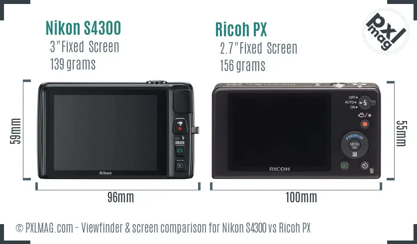 Nikon S4300 vs Ricoh PX Screen and Viewfinder comparison