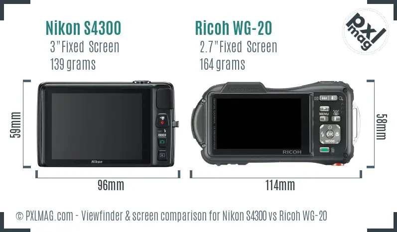 Nikon S4300 vs Ricoh WG-20 Screen and Viewfinder comparison