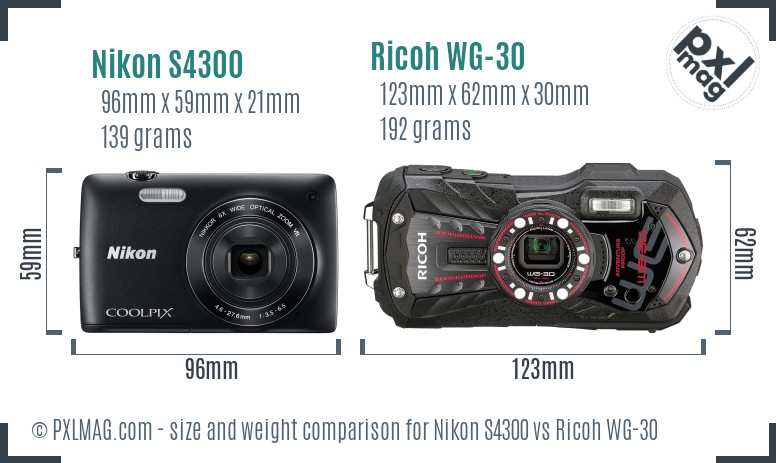 Nikon S4300 vs Ricoh WG-30 size comparison Nikon S4300 vs Ricoh WG-30 size comparison