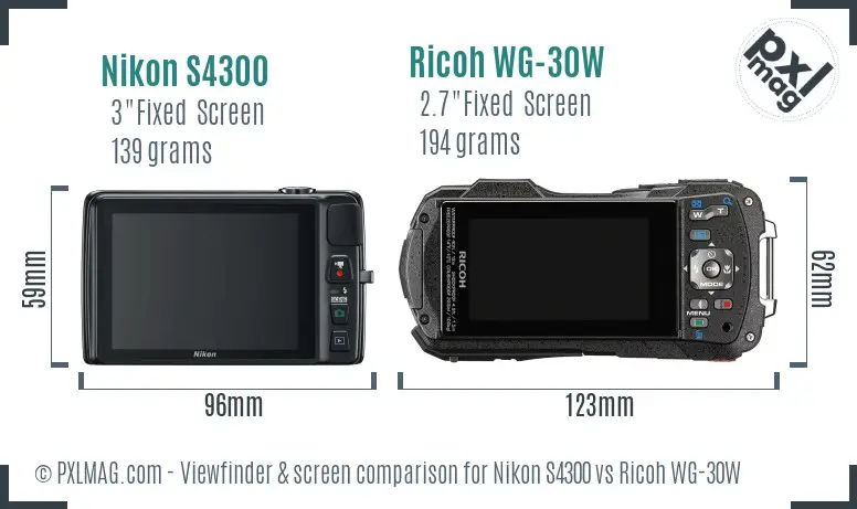 Nikon S4300 vs Ricoh WG-30W Screen and Viewfinder comparison