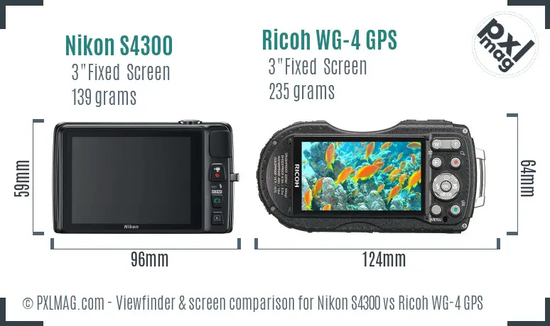 Nikon S4300 vs Ricoh WG-4 GPS Screen and Viewfinder comparison