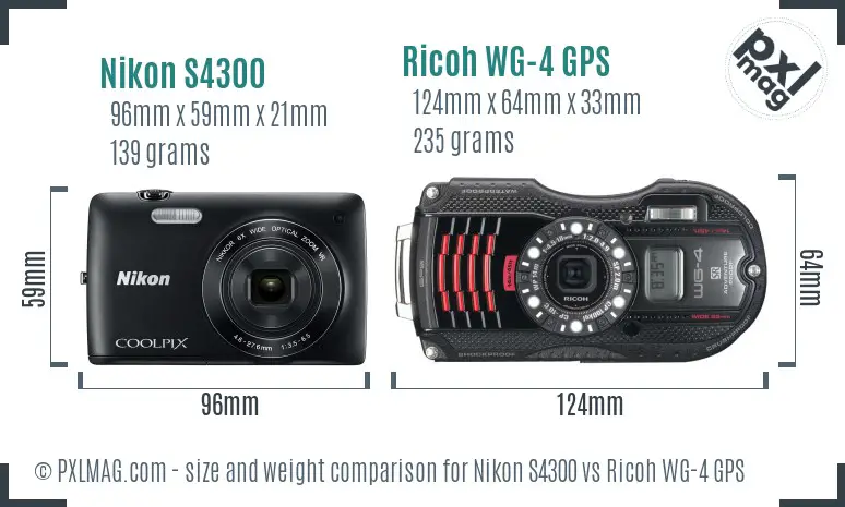 Nikon S4300 vs Ricoh WG-4 GPS size comparison
