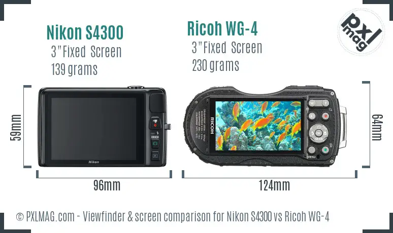 Nikon S4300 vs Ricoh WG-4 Screen and Viewfinder comparison