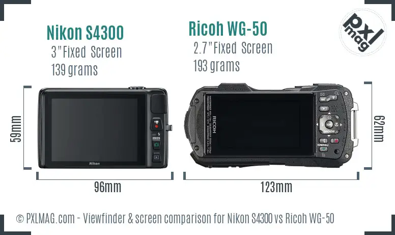 Nikon S4300 vs Ricoh WG-50 Screen and Viewfinder comparison