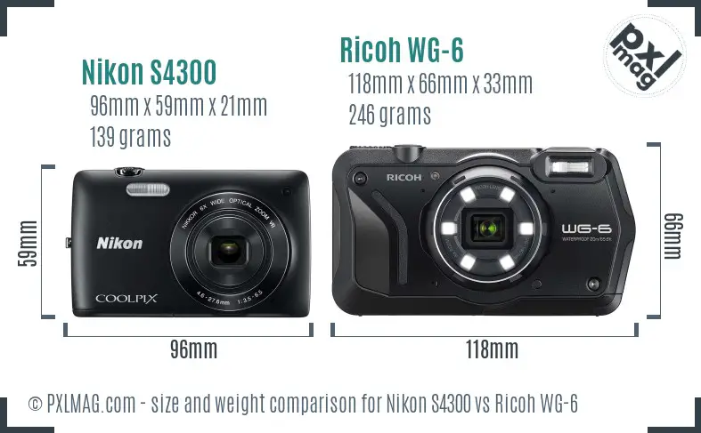 Nikon S4300 vs Ricoh WG-6 size comparison