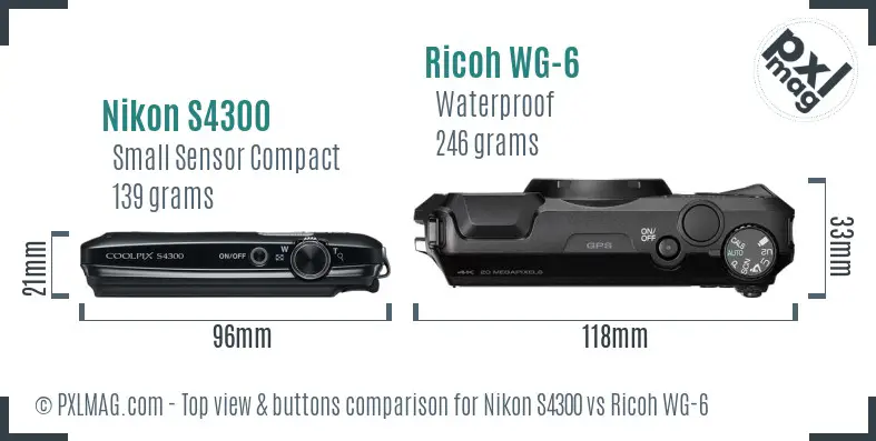 Nikon S4300 vs Ricoh WG-6 top view buttons comparison