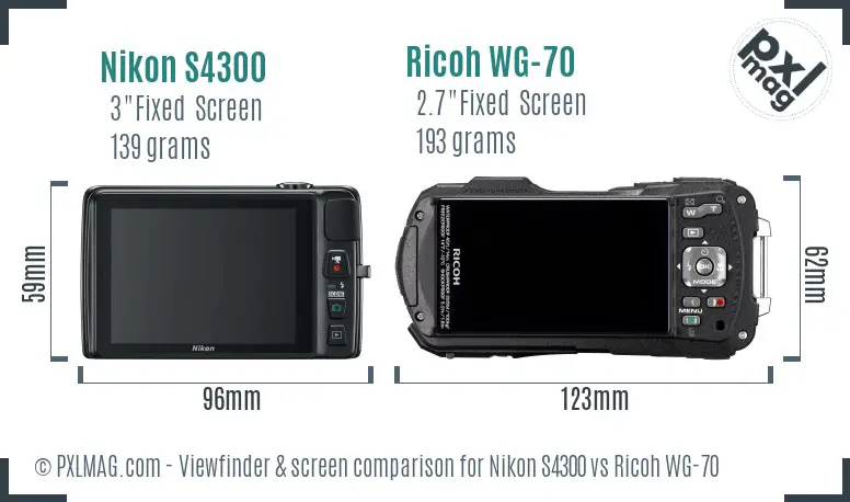 Nikon S4300 vs Ricoh WG-70 Screen and Viewfinder comparison