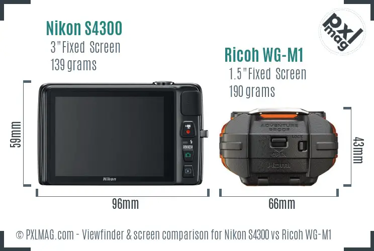 Nikon S4300 vs Ricoh WG-M1 Screen and Viewfinder comparison