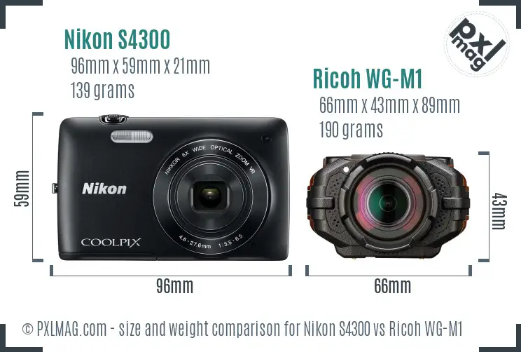 Nikon S4300 vs Ricoh WG-M1 size comparison