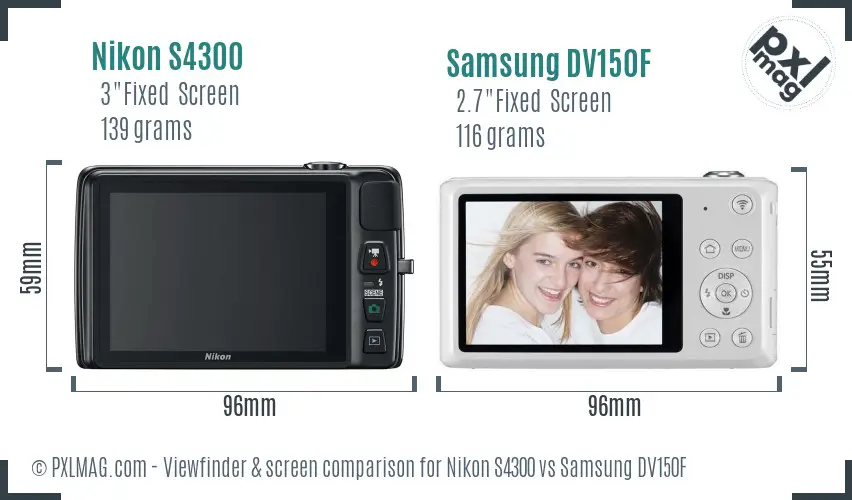 Nikon S4300 vs Samsung DV150F Screen and Viewfinder comparison