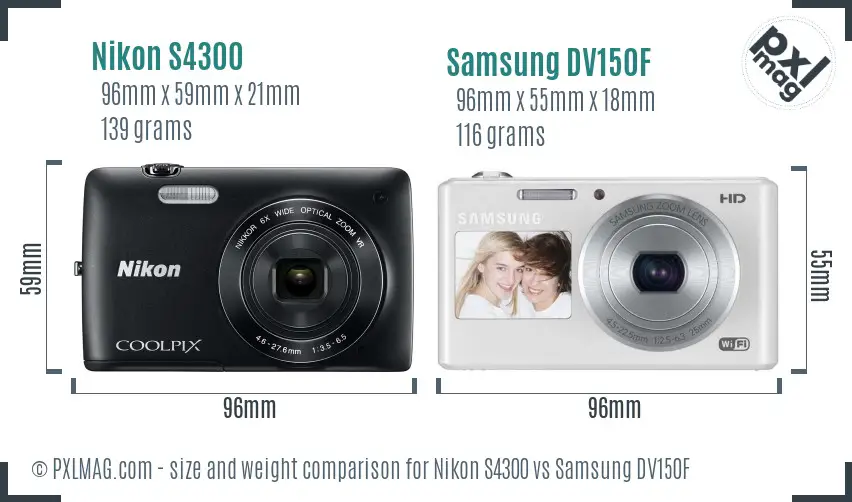 Nikon S4300 vs Samsung DV150F size comparison