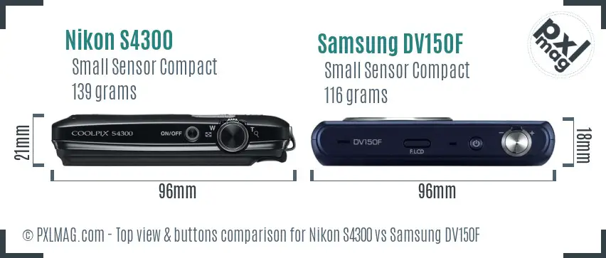 Nikon S4300 vs Samsung DV150F top view buttons comparison