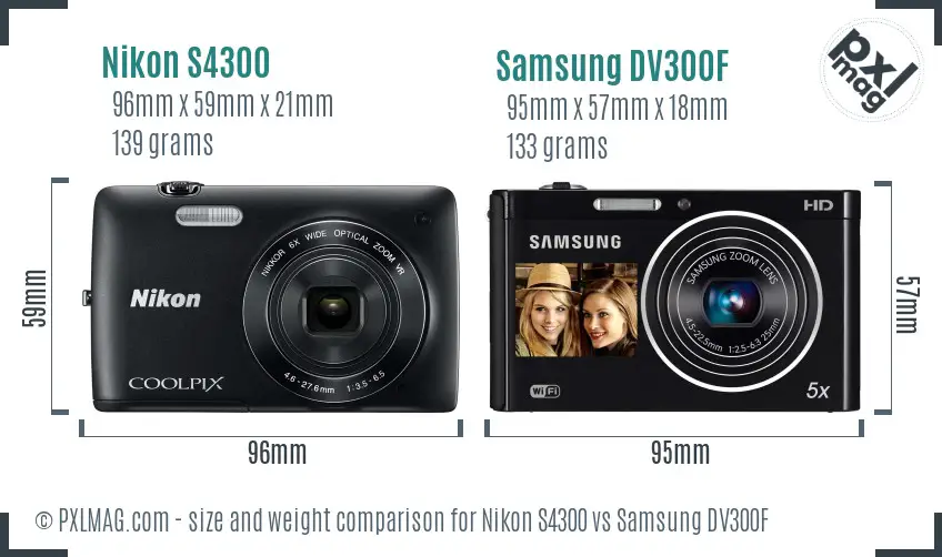 Nikon S4300 vs Samsung DV300F size comparison
