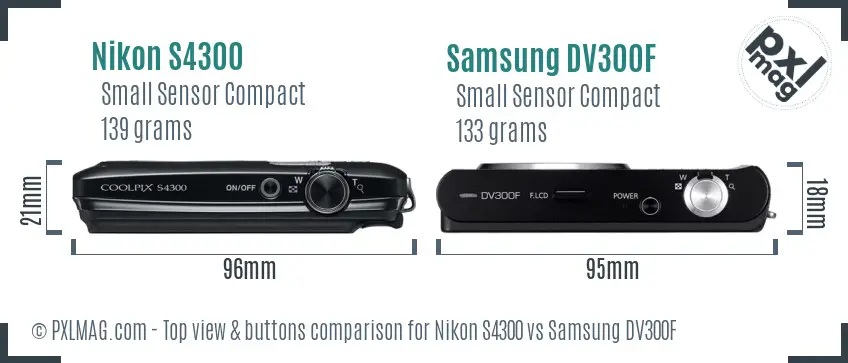 Nikon S4300 vs Samsung DV300F top view buttons comparison