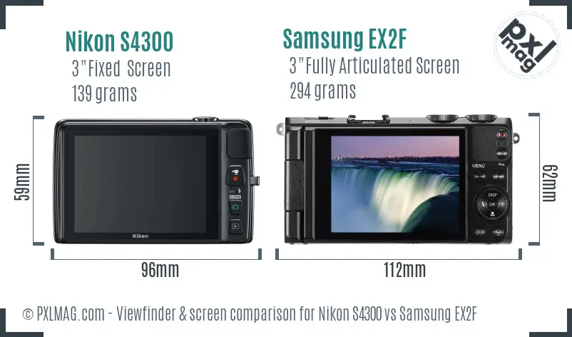 Nikon S4300 vs Samsung EX2F Screen and Viewfinder comparison