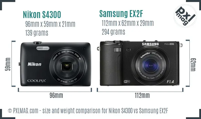 Nikon S4300 vs Samsung EX2F size comparison