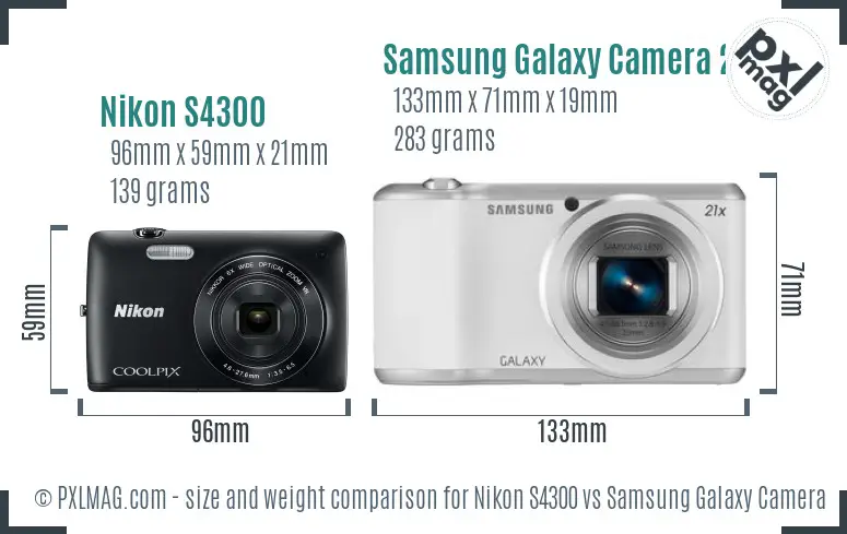 Nikon S4300 vs Samsung Galaxy Camera 2 size comparison