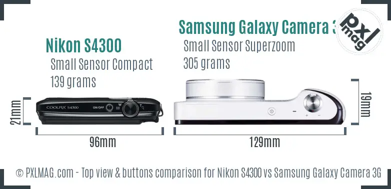 Nikon S4300 vs Samsung Galaxy Camera 3G top view buttons comparison