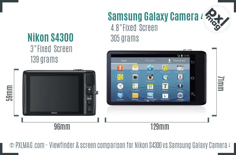 Nikon S4300 vs Samsung Galaxy Camera 4G Screen and Viewfinder comparison