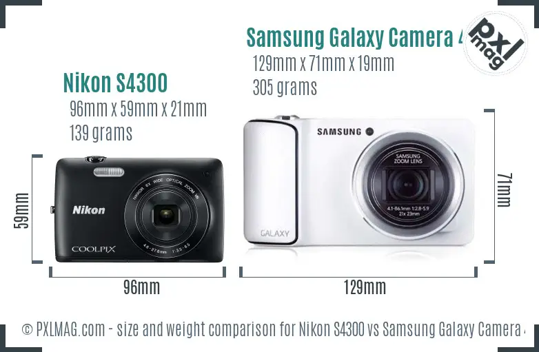 Nikon S4300 vs Samsung Galaxy Camera 4G size comparison