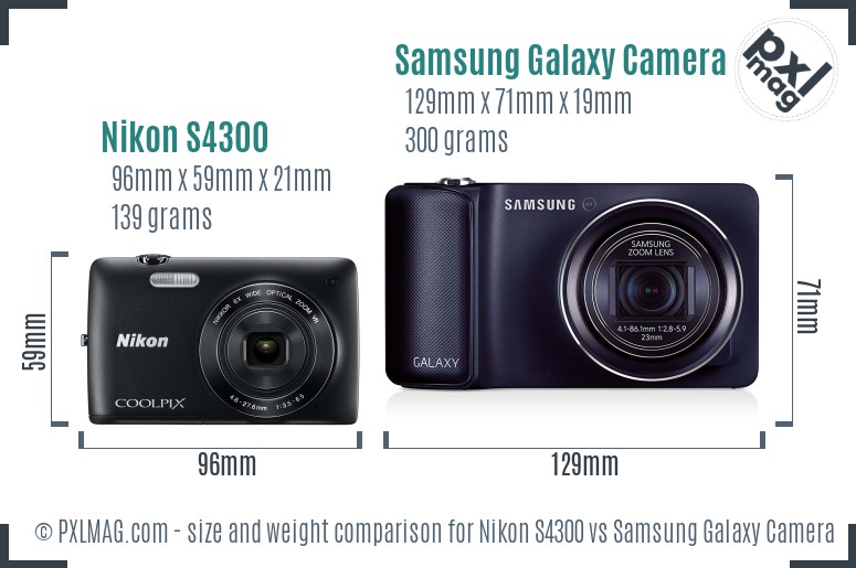 Nikon S4300 vs Samsung Galaxy Camera size comparison