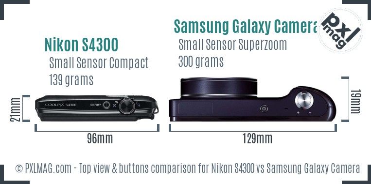 Nikon S4300 vs Samsung Galaxy Camera top view buttons comparison