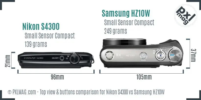 Nikon S4300 vs Samsung HZ10W top view buttons comparison